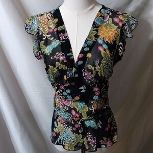 Forever Young Black Floral Sheer Blouse